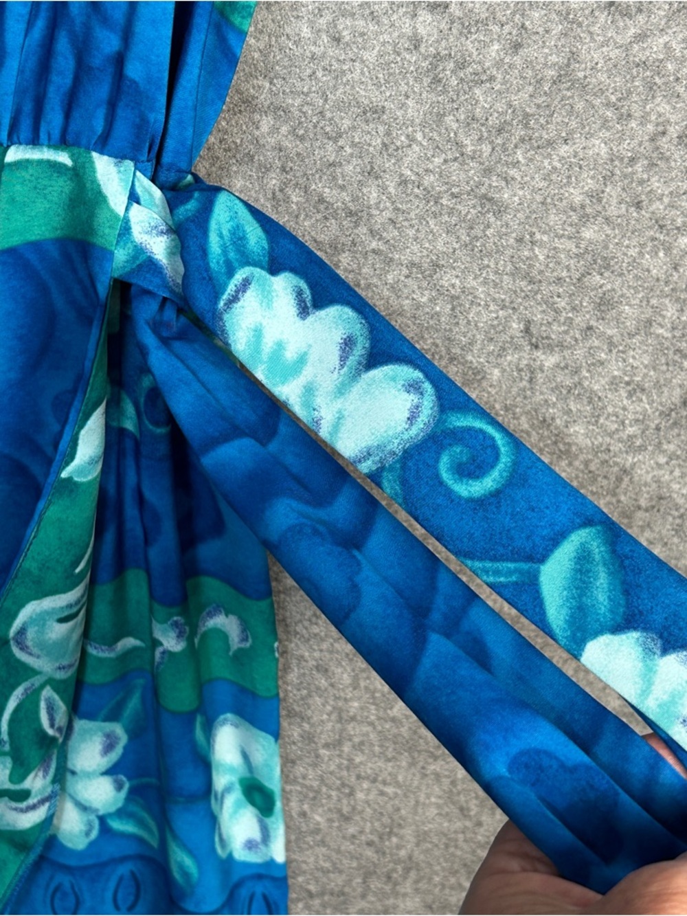 Sag Harbor Size 14 Blue Green Floral Sleeveless Faux Wrap Dress Tie Waist Zipper - Picture 3 of 7